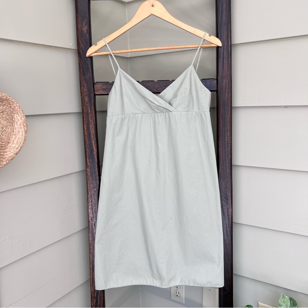 J. Crew Spaghetti Strap Mini Dress Size 0 Sage Green Cotton Sleeveless V-Neck